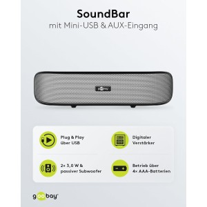 Altavoces, PC/portátil, USB, barra de sonido .  6 W . Goobay 95041
