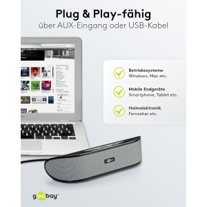 Altavoces, PC/portátil, USB, barra de sonido .  6 W . Goobay 95041