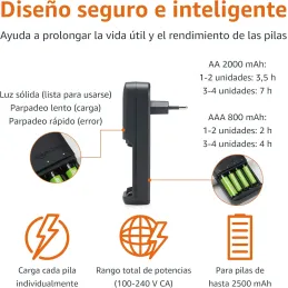 Amazon Basics Cargador de Pilas para Pilas Recarga