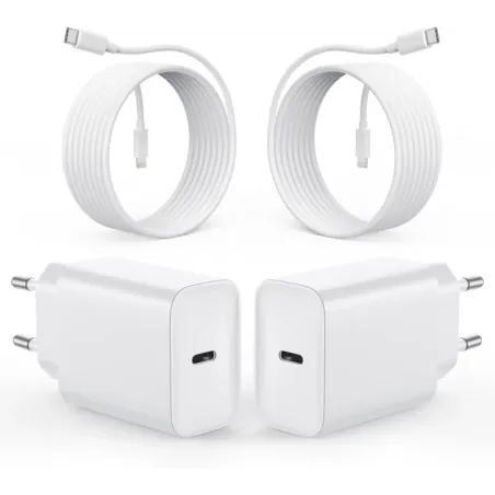 Pack of 2 20 W USB-C Fast Charger + 2 m USB-C