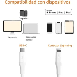 Cable USB-2.0 tipo C a Lightning (certificado MFi)
