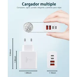 Cargador USB C, 40W 4-Puertos Cargador iPhone