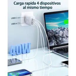 Cargador USB C, 40W 4-Puertos Cargador iPhone