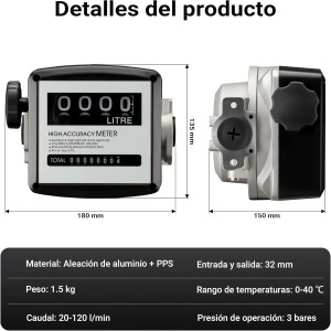 Contador de gasóleo 3 bar 19-120 l/min conexiones 1" bomba de gasóleo