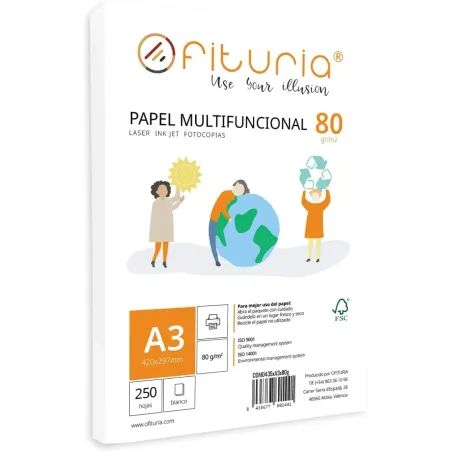 Paquete de folios A3 de 80gr con 250 Hojas Blancas