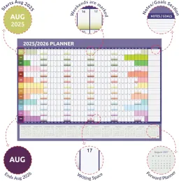 Agenda de pared 2025 2026, tamaño A2 (59 cm x 42)