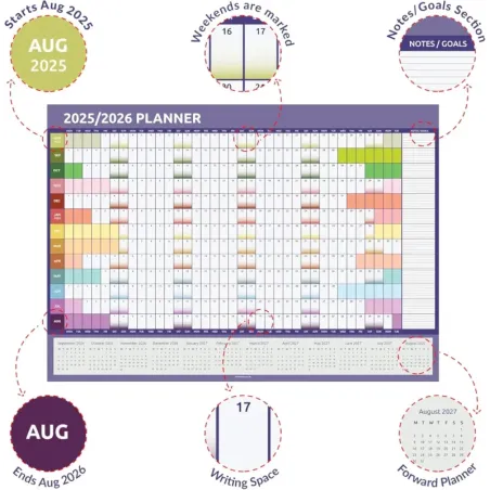 Agenda de pared 2025 2026, tamaño A2 (59 cm x 42)