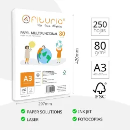 Paquete de folios A3 de 80gr con 250 Hojas Blancas