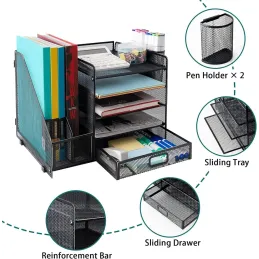 Organizador de escritorio de malla con soporte ver