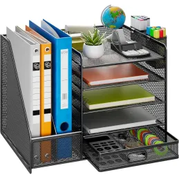 Organizador de escritorio de malla con soporte ver