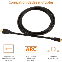 Amazon Basics - Cable Mini HDMI de Alta Velocidad a HDMI , 1.8 m, Color Negro