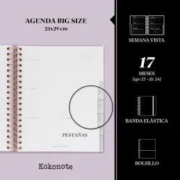 Kokonote Agenda 2024 semana vista Lilac Sunset