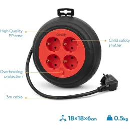 Garza - Enrollador de cable 3 m rojo y negro