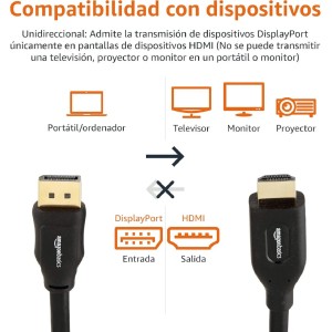 Cable unidireccional 1.8Mts de DisplayPort (Fuente) a HDMI (Pantalla)