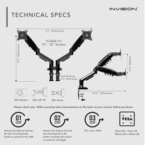 Invision Soporte Monitor Doble Brazo para Pantallas 19-32 Pulgadas