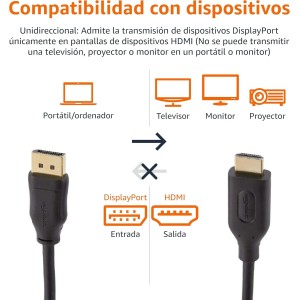 Amazon Basics Cable DisplayPort a HDMI de con Conectores bañados en Oro, 4.5 m, Negro