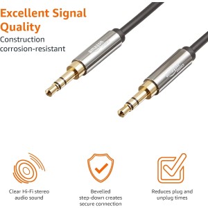 Amazon Basics Auxiliar Cable de audio estéreo 3,5 mm conector macho de, 1.2 m, Paquete de 2, Negro