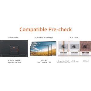 Amazon Basics Soporte de montaje en pared con movimiento completo para TV de 30 a 102 cm y VESA 200 x 200, Negro, 12" to 40"
