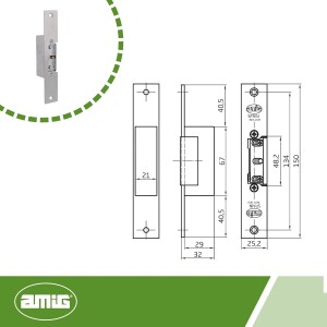 Amig - Abrepuertas Eléctrico de Embutir para Puertas - Mod.11-150 x 25 x 3 mm