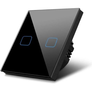 Interruptor de luz táctil, doble, vidrio, negro