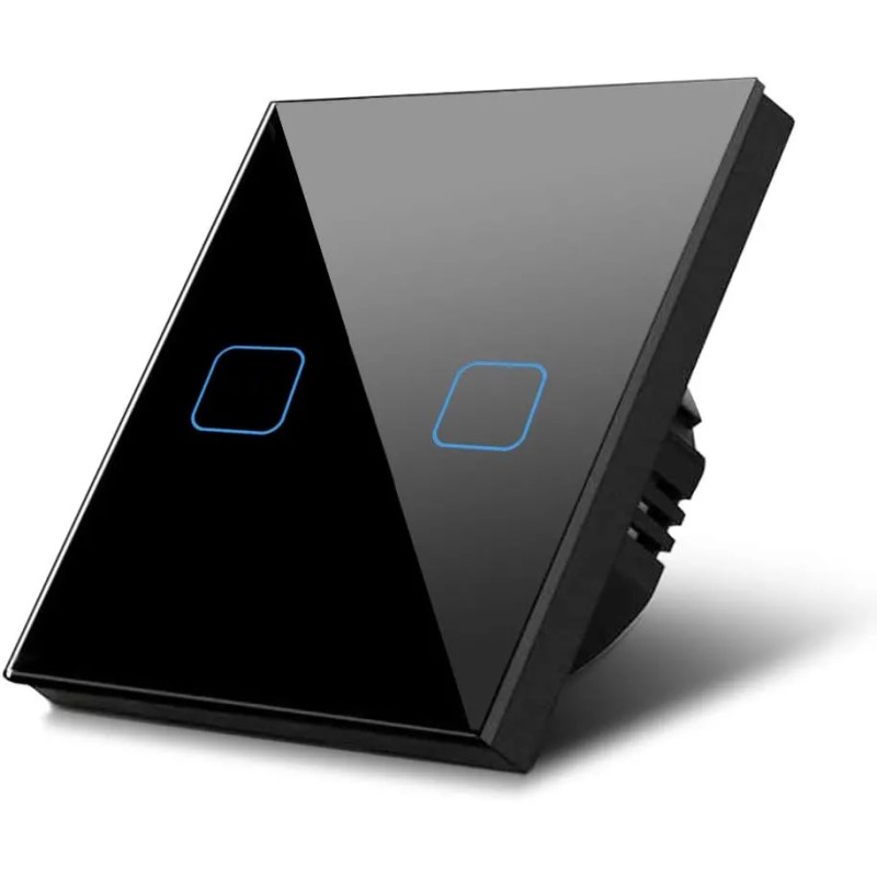 Interruptor de luz táctil, doble, vidrio, negro