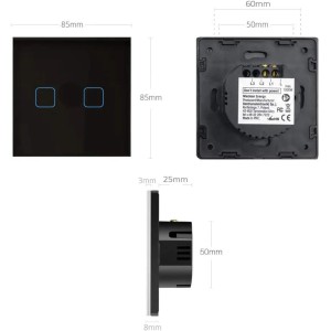 Interruptor de luz táctil, doble, vidrio, negro