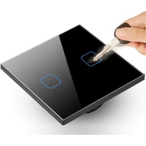 Interruptor de luz táctil, doble, vidrio, negro