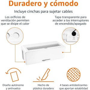 Amazon Basics Caja organizadora de cables para ocultar y organizar cables, tamaño Pequeña, Blanco