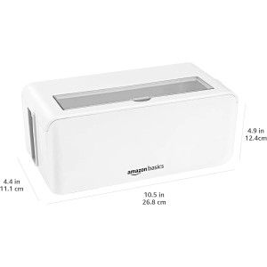Amazon Basics Caja organizadora de cables para ocultar y organizar cables, tamaño Pequeña, Blanco