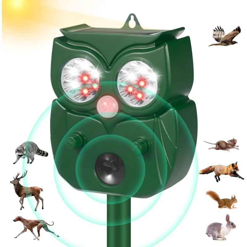 Repelente de animales ultrasónico para exteriores, repelente solar de animales