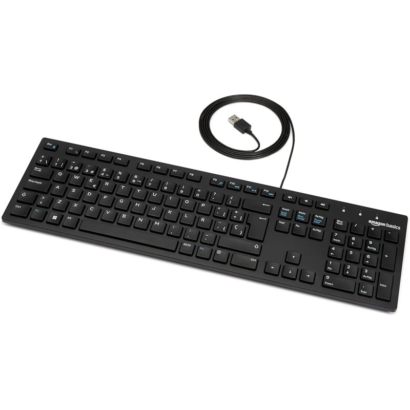 Amazon Basics Teclado con Cable USB y Base Fina, d