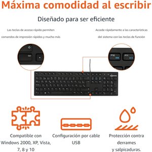 Amazon Basics Teclado con Cable USB y Base Fina, d