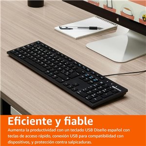Amazon Basics Teclado con Cable USB y Base Fina, d