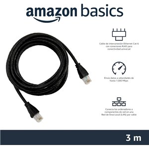Amazon Basics Cable de Red Ethernet con Conectores RJ45 (Cat. 6, 1000 Mbit/s, 3 m), Negro