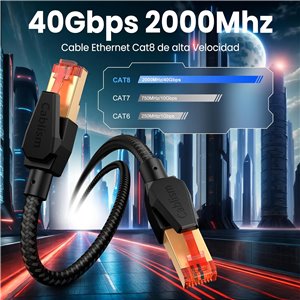 Cable de red Ethernet Cat 8 RJ45 10m (Lote de 1), 40Gbps 2000MHz Cable Internet LAN blindado