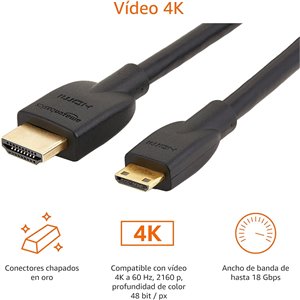 Amazon Basics - Cable Mini HDMI de Alta Velocidad a HDMI , 1.8 m, Color Negro