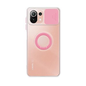 Funda silicona Mi 11 Lite con anilla y cubre camara rosa