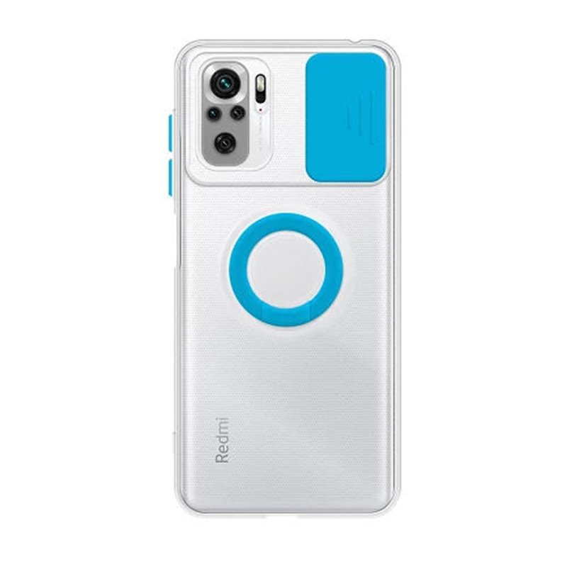 Funda silicona transparente para Redmi Note 9 Redmi 10 X con proteccion de camara y anilla color azul