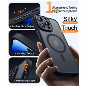 Funda Magnética para iPhone 14 Pro , Compatible con MagSafe, Carcasa Fondo Mate Translúcido,Negro