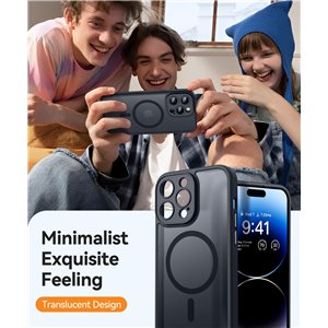 Funda Magnética para iPhone 14 Pro , Compatible con MagSafe, Carcasa Fondo Mate Translúcido,Negro