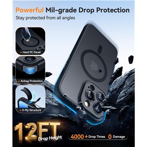 Funda Magnética para iPhone 14 Pro , Compatible con MagSafe, Carcasa Fondo Mate Translúcido,Negro