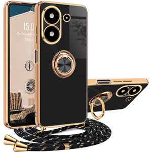 Funda Redmi 13C 4G con Cuerda , con 360° Anillo Soporte,Negro