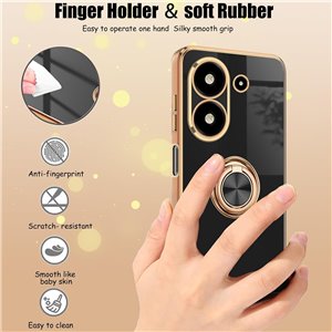 Funda Redmi 13C 4G con Cuerda , con 360° Anillo Soporte,Negro