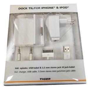 Base cargador iphone 30 pines + cable + jack 3.5mm