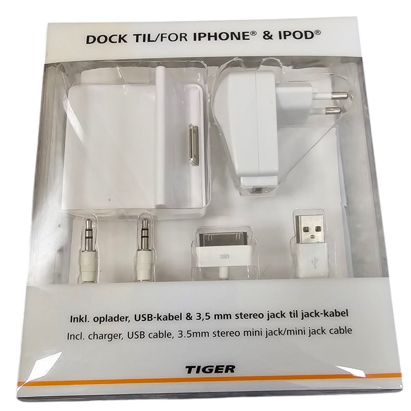 Base cargador iphone 30 pines + cable + jack 3.5mm