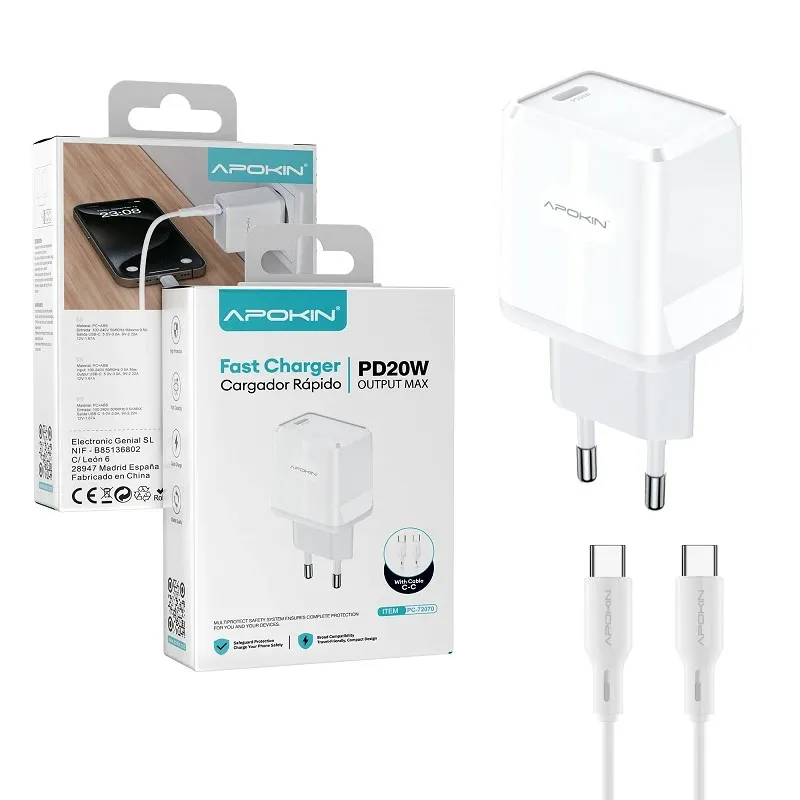 Cargador 20W PD Tipo-C con cable