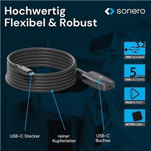 Sonero® Cable USB 3.2 de extensión activo con ampl