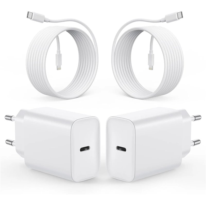 Paquete de 2 20 W USB-C cargador rápido + 2 m USB-C a Light-Ning cable de carga rápida compatible con iPhone