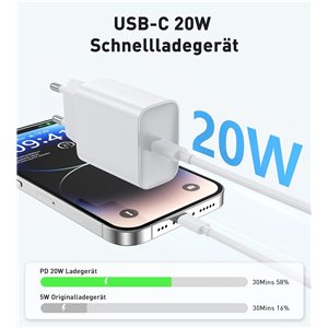 Paquete de 2 20 W USB-C cargador rápido + 2 m USB-C a Light-Ning cable de carga rápida compatible con iPhone