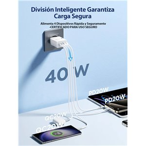 Cargador USB C, 40W 4-Puertos USBC